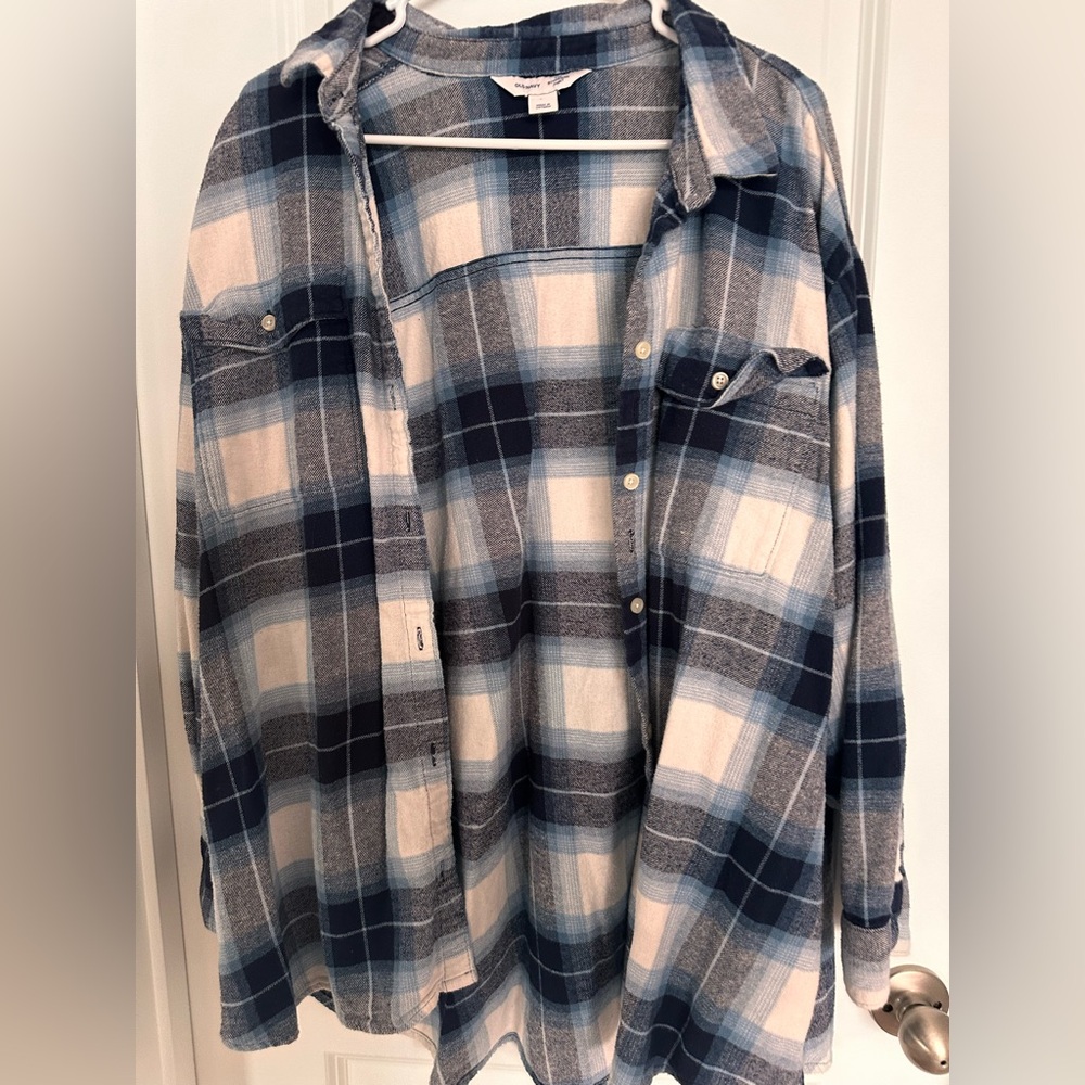 Blue and White Plaid Button-Up Shirt